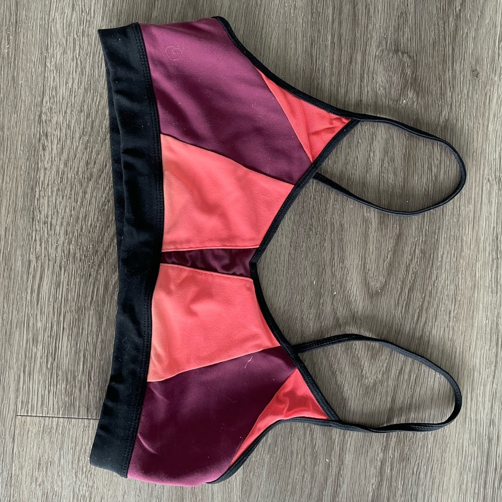 ALO Yoga Color Block Sports Bra in Red and Purple